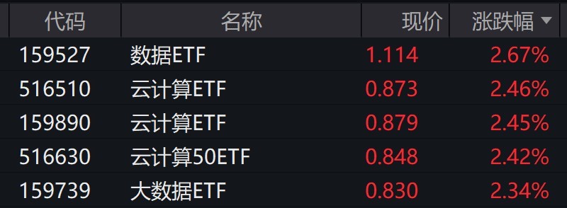 云计算板块个股走强相关ETF普涨逾2%(图1)