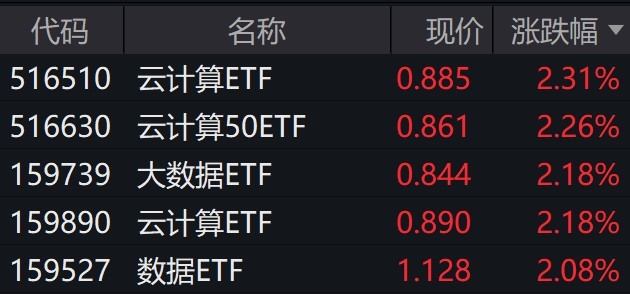 云计算、大数据板块个股走强相关ETF涨逾2%(图1)